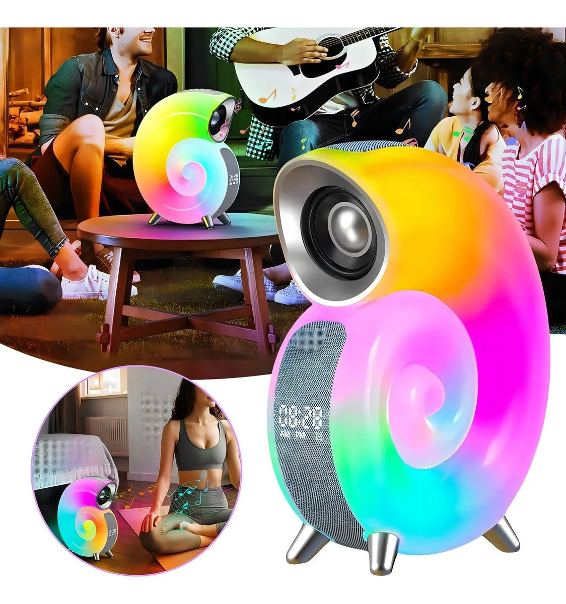 🌈🔊 Parlante Luz LED Caracol 7 en 1 con Alarma + Luz RGB