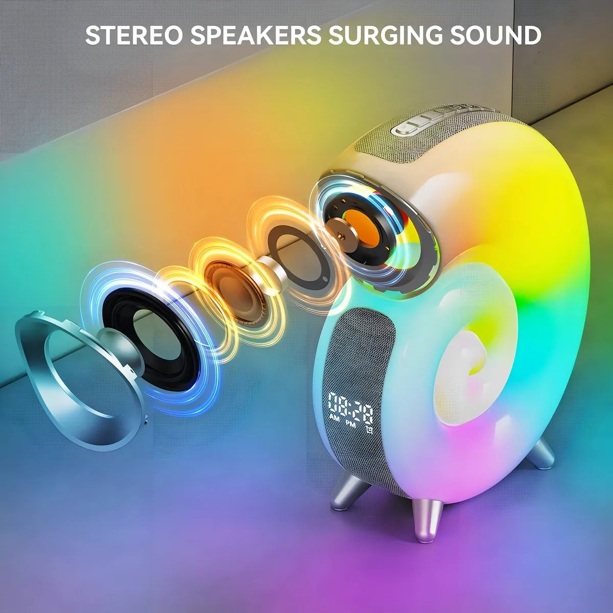 🌈🔊 Parlante Luz LED Caracol 7 en 1 con Alarma + Luz RGB