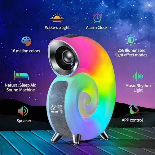 🌈🔊 Parlante Luz LED Caracol 7 en 1 con Alarma + Luz RGB